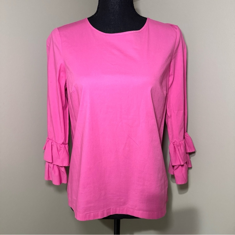 J. Crew Pink Ruffle Sleeve Cotton Long Sleeve Blouse Size 4